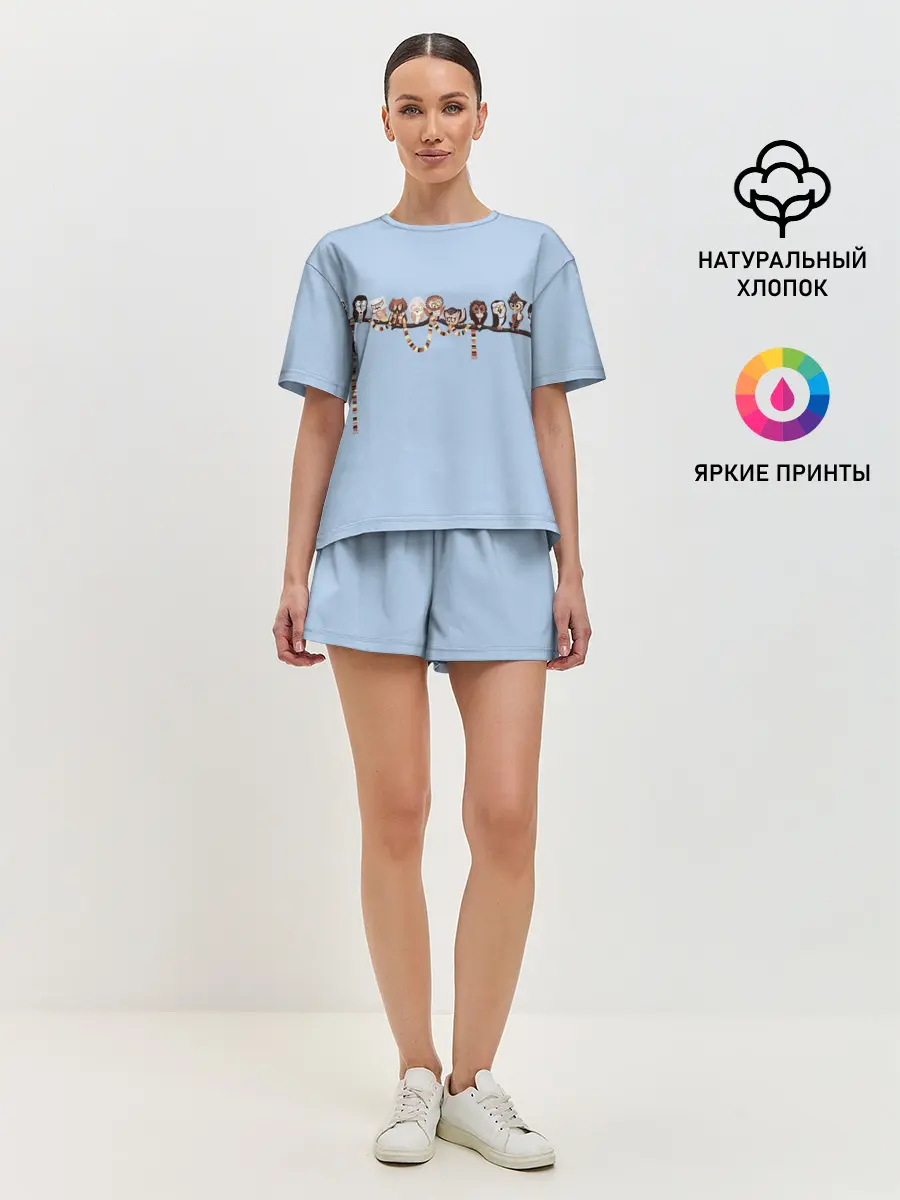 Женская пижама с шортами / Совы на ветке
