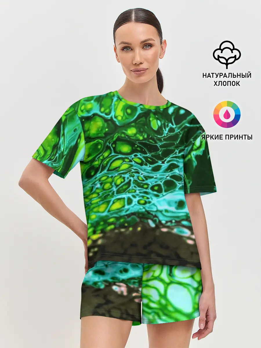 Женская пижама с шортами / Кислотные разводы краски