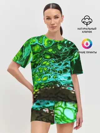 Женская пижама с шортами / Кислотные разводы краски