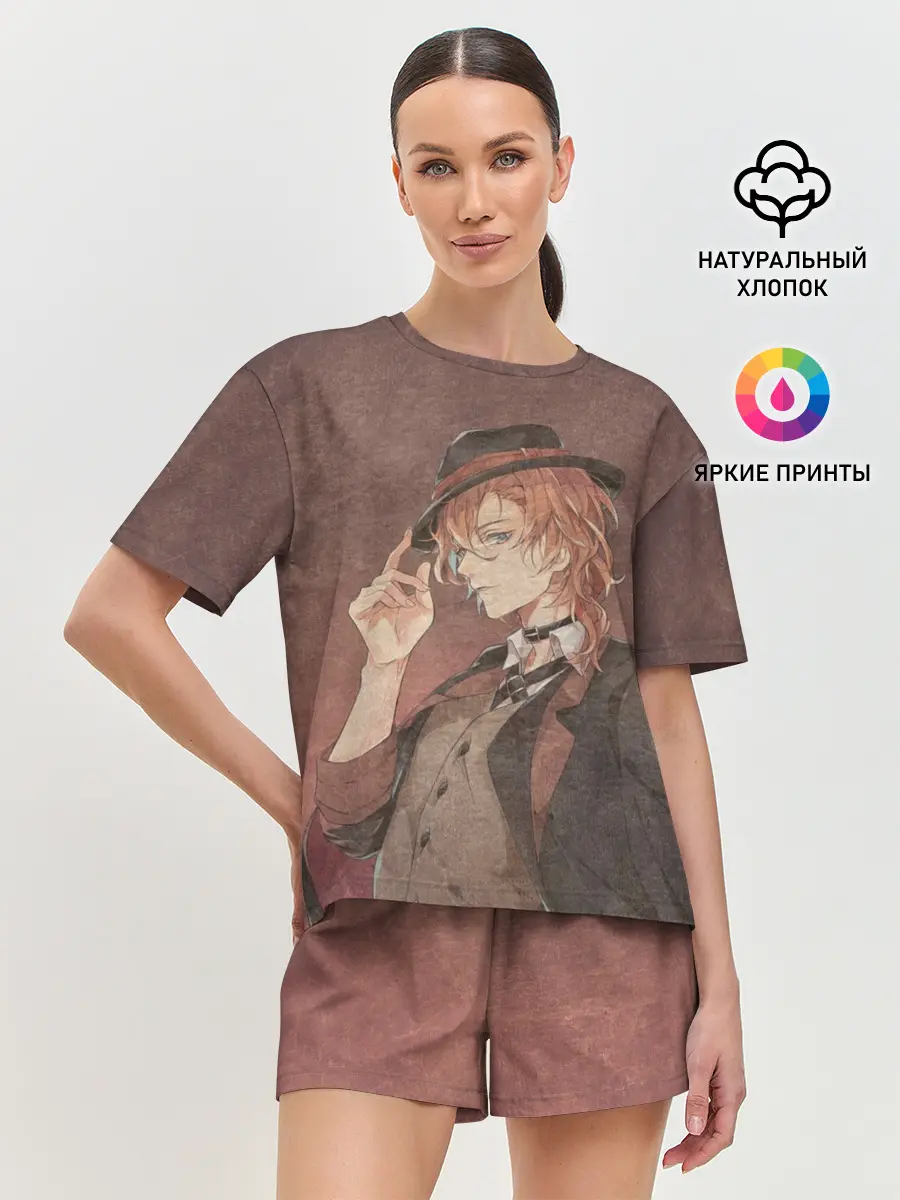 Женская пижама с шортами / Чуя Накахар на состаренном фоне