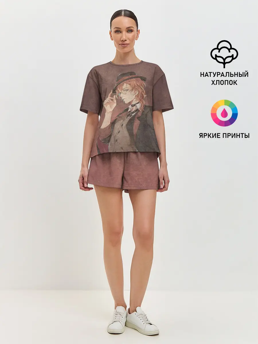 Женская пижама с шортами / Чуя Накахар на состаренном фоне