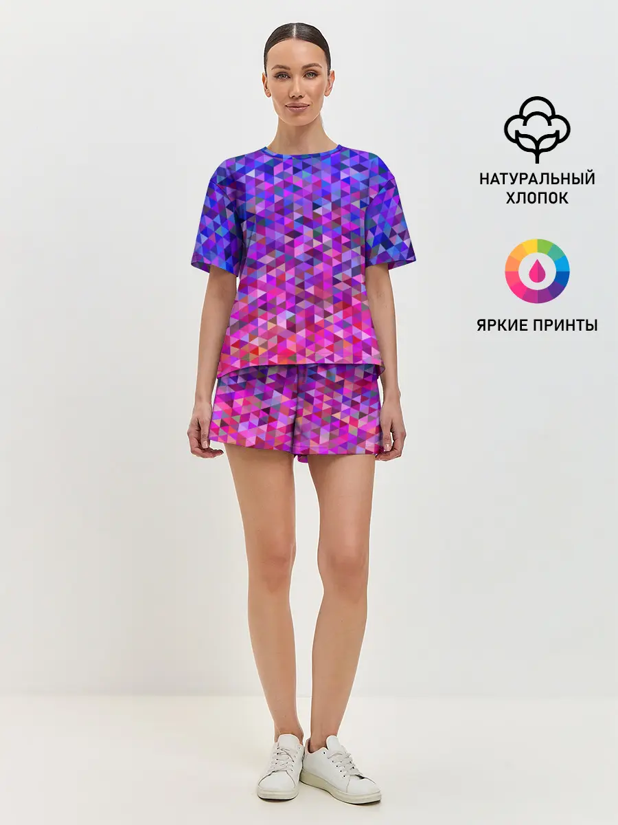 Женская пижама с шортами / Треугольники мозаика пиксели