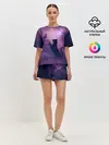 Женская пижама с шортами / Бабочка кот силуэт фиолетовый