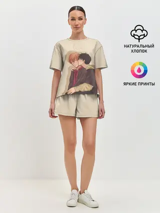 Женская пижама с шортами / Парни целуются