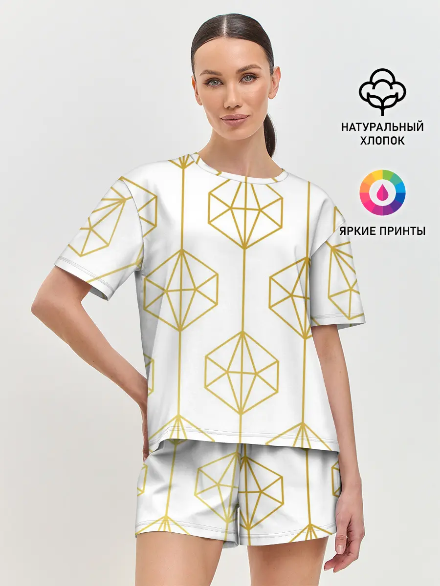 Женская пижама с шортами / Геометрический орнамент золото
