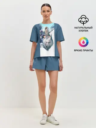 Женская пижама с шортами / Mononoke голубое небо