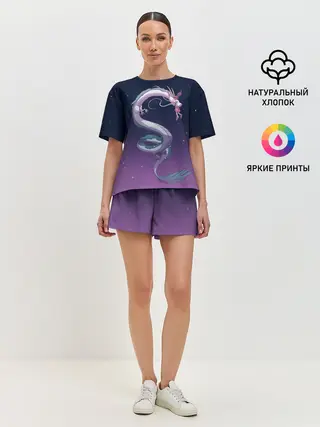 Женская пижама с шортами / Тихиро летает с драконом в ночном небе