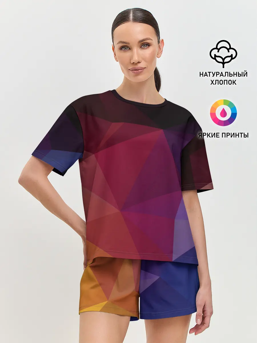 Женская пижама с шортами / Полигональный фон