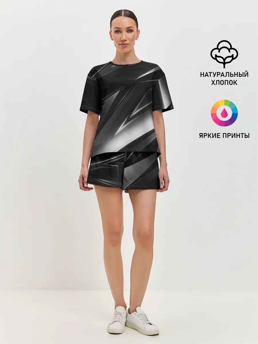 Женская пижама с шортами / GEOMETRY STRIPES BLACK & WHITE