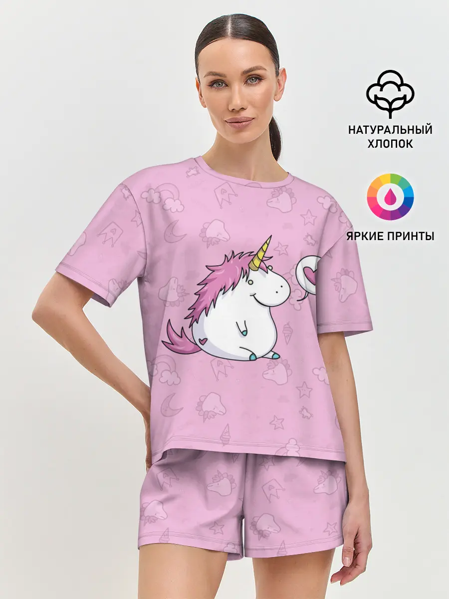 Женская пижама с шортами / Пухленький единорог