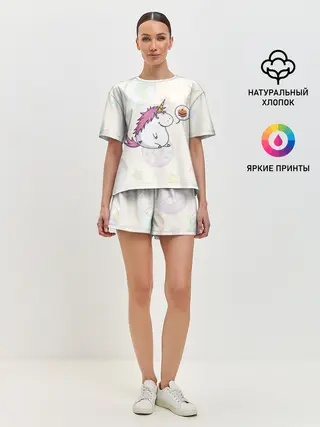 Женская пижама с шортами / Пухленький единорог