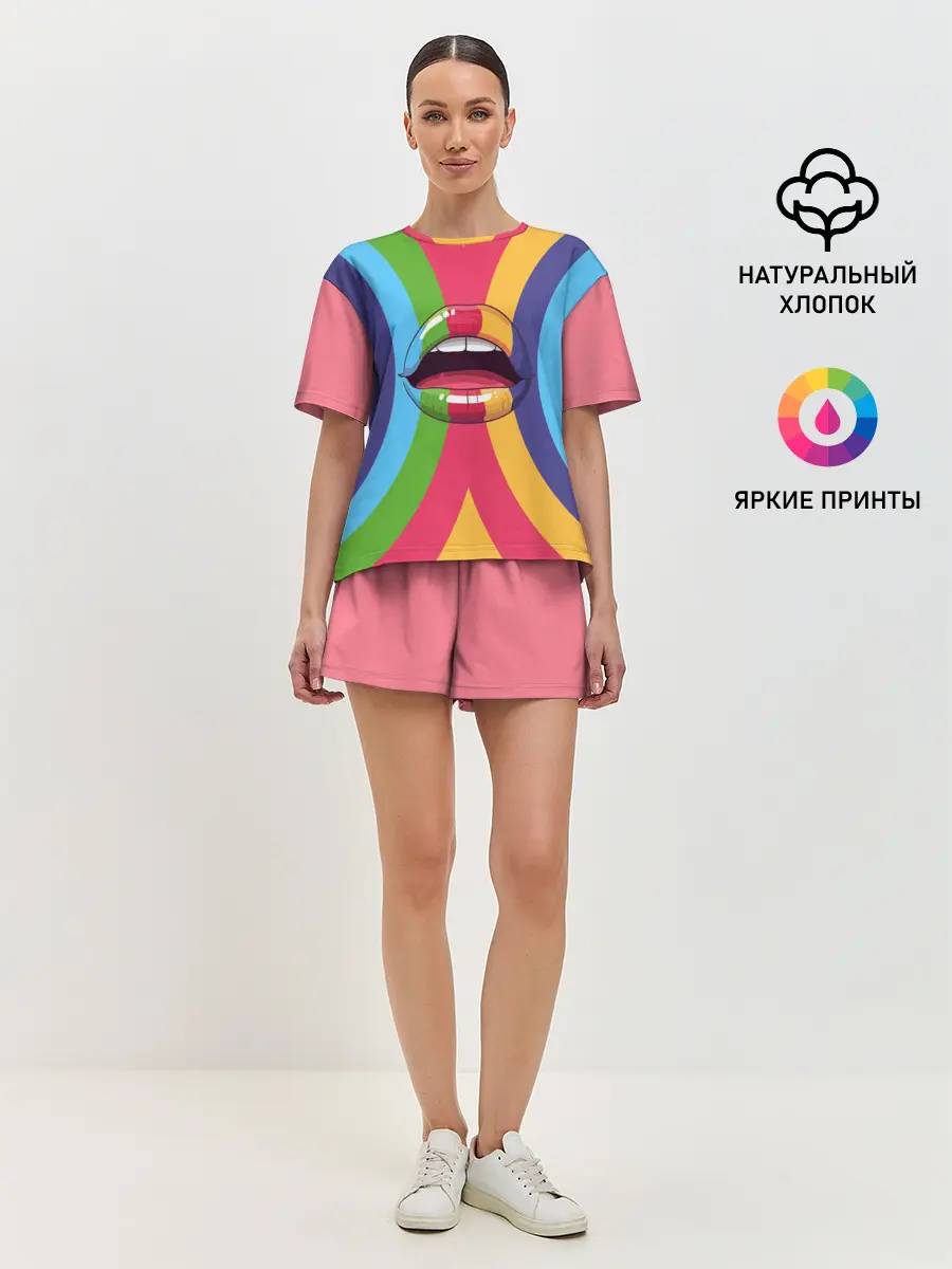 Женская пижама с шортами / Радужные губы | Rainbow lips