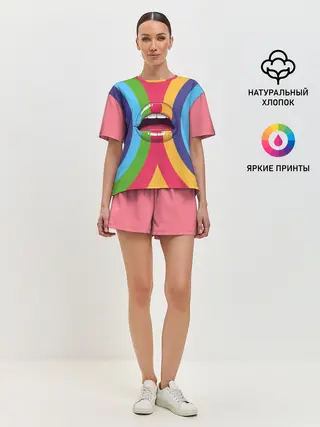 Женская пижама с шортами / Радужные губы | Rainbow lips