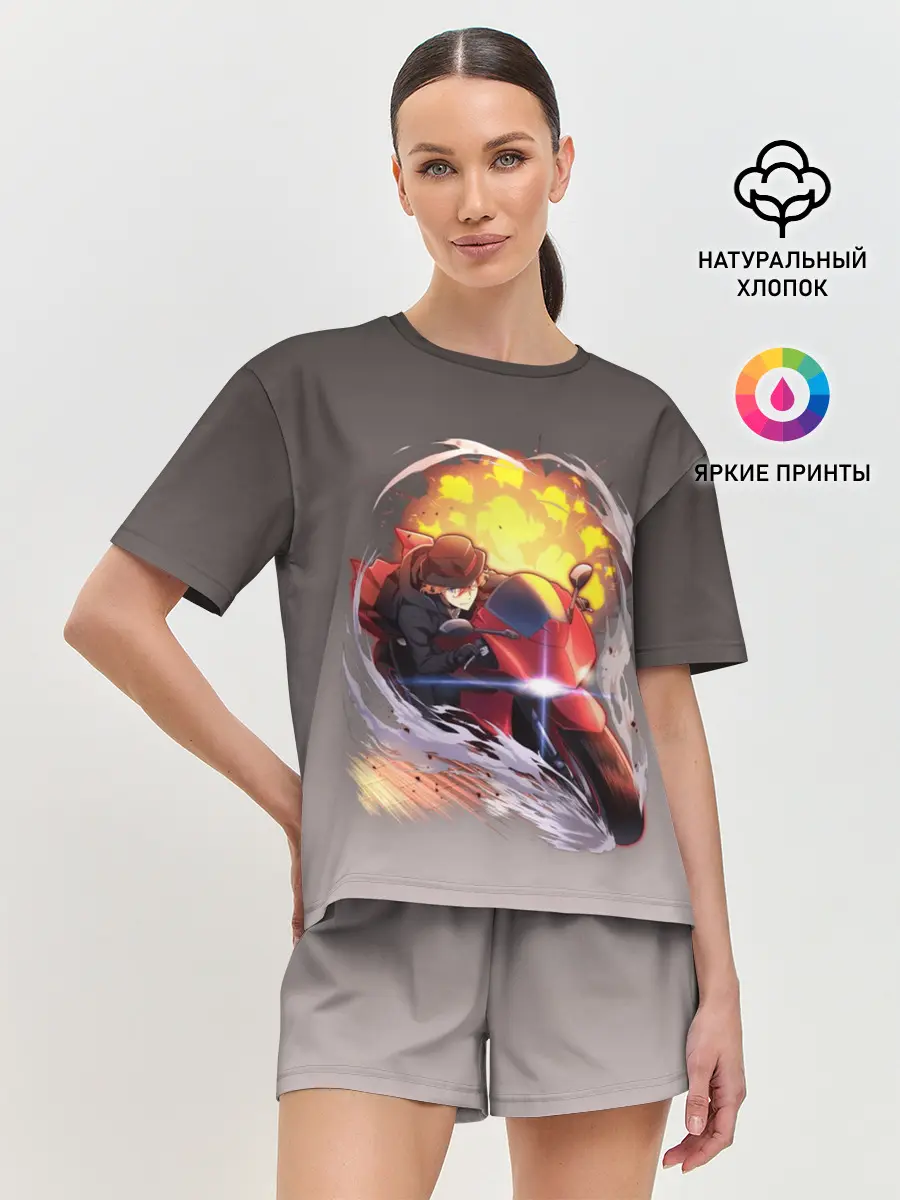 Женская пижама с шортами / Чуя Накахара на мотоцикле взрыв