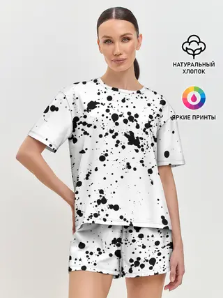 Женская пижама с шортами / Далматинец - брызги чёрными пятнами