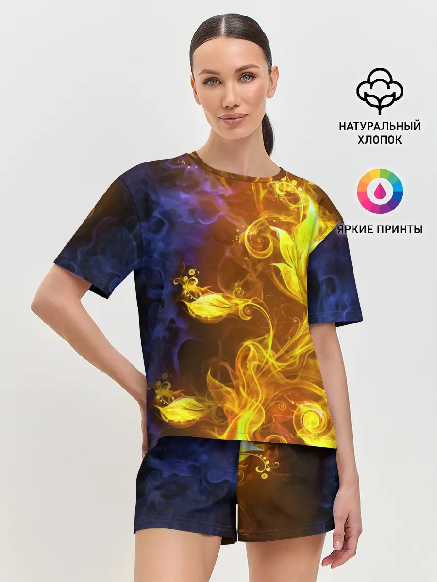 Женская пижама с шортами / Огненный цветок