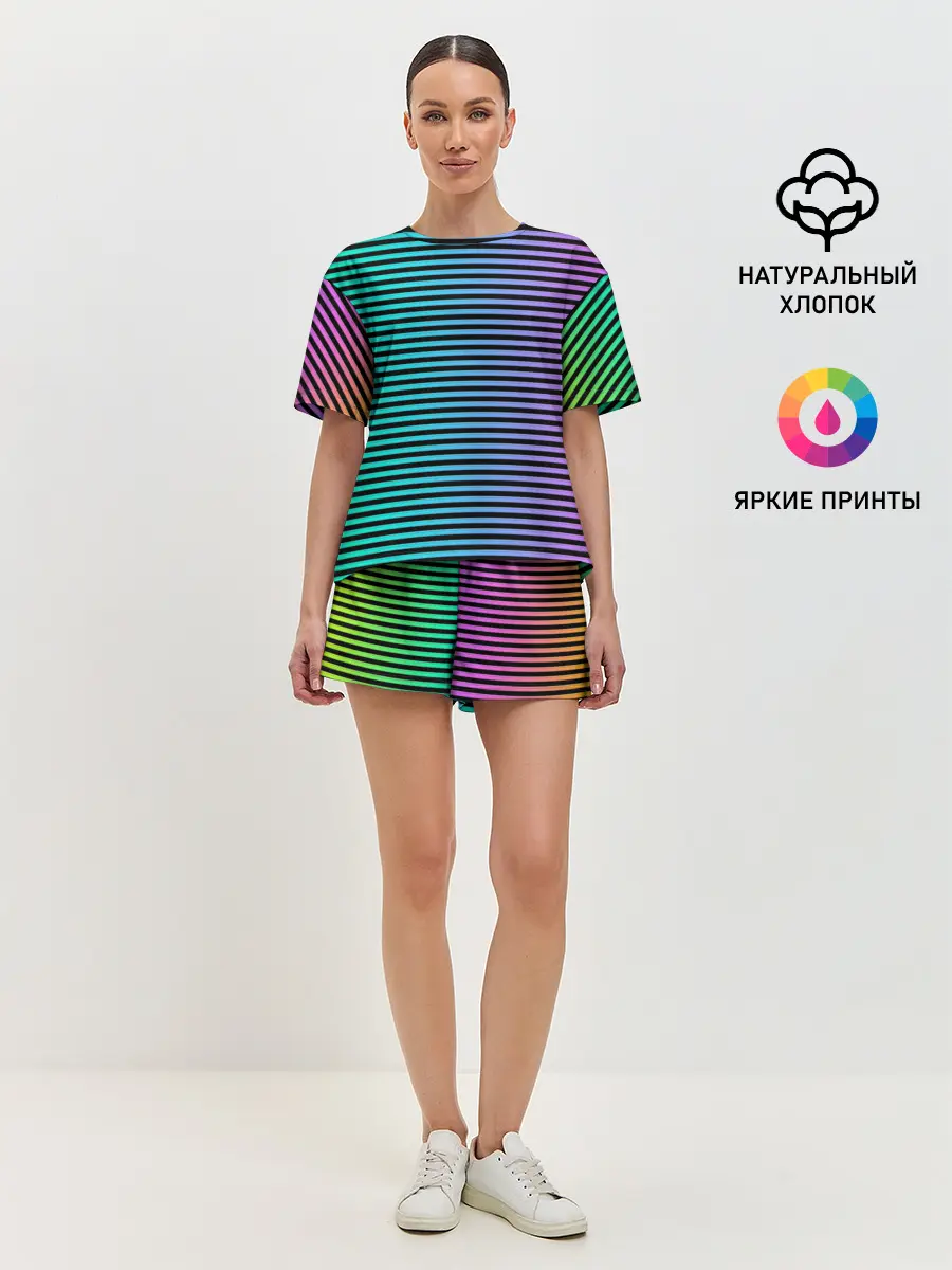 Женская пижама с шортами / В ЦВЕТНУЮ ПОЛОСКУ
