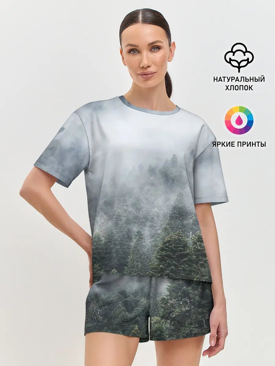 Женская пижама с шортами / Туманный лес
