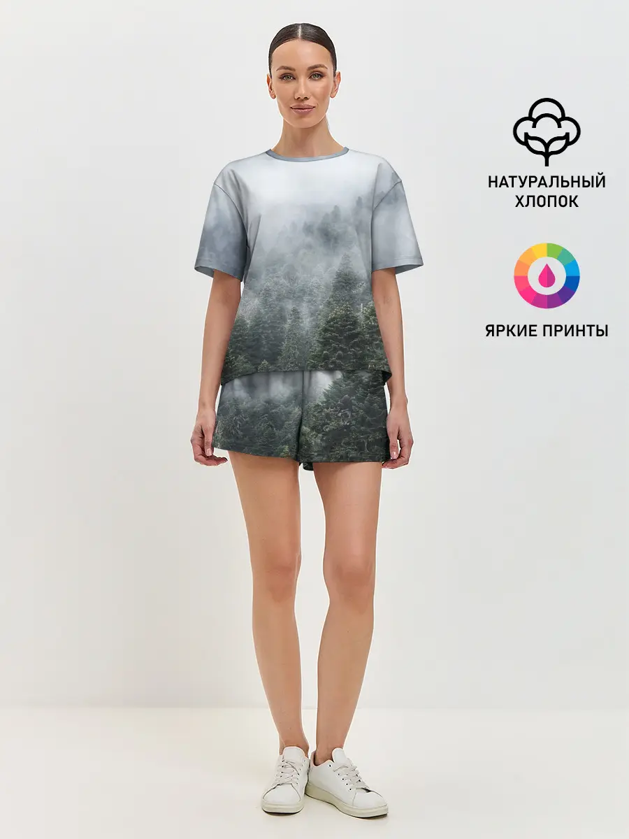 Женская пижама с шортами / Туманный лес