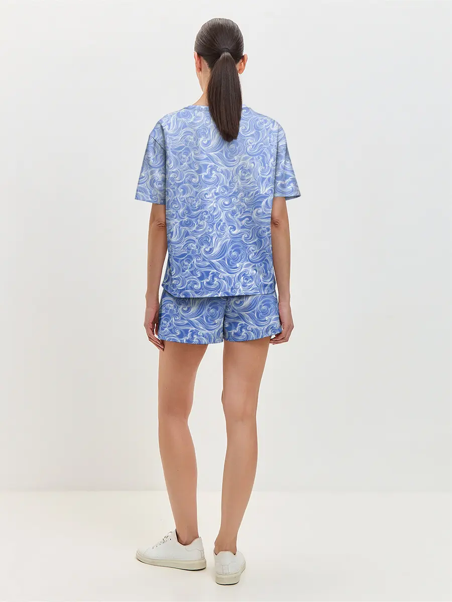 Женская пижама с шортами / Волны на голубом фоне