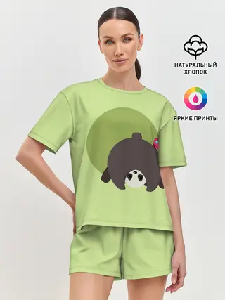 Женская пижама с шортами / Прикольная панда с бабочкой