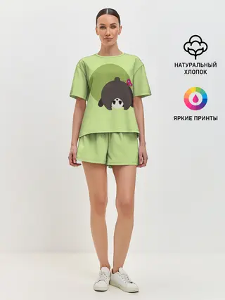 Женская пижама с шортами / Прикольная панда с бабочкой