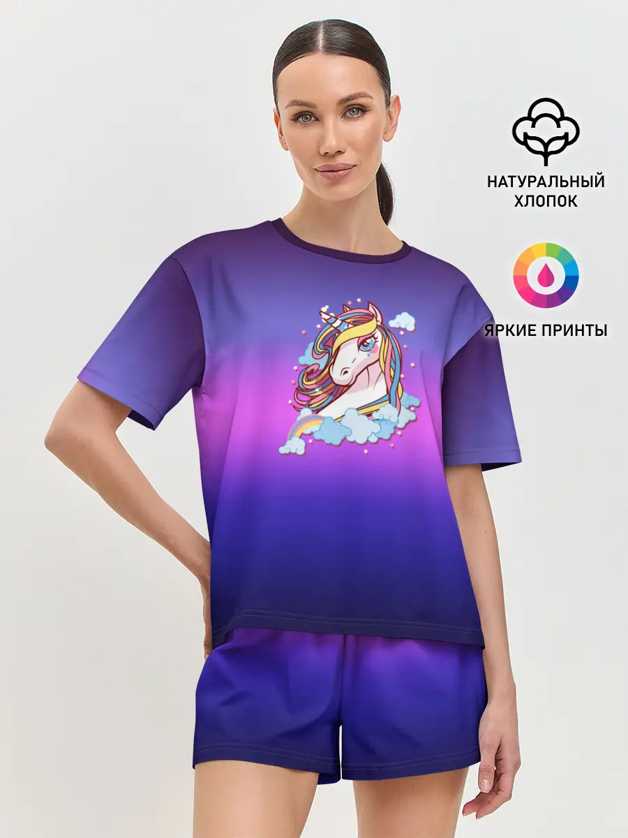 Женская пижама с шортами / Единорог