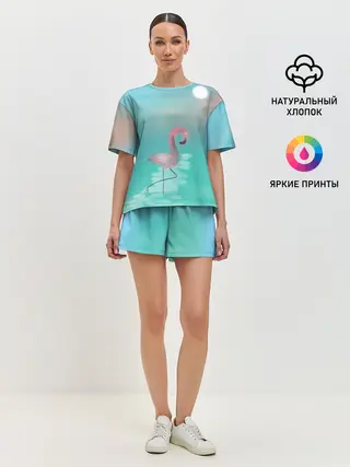 Женская пижама с шортами / Фламинго