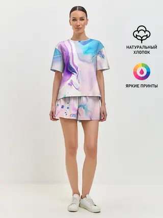 Женская пижама с шортами / Акварельные разводы