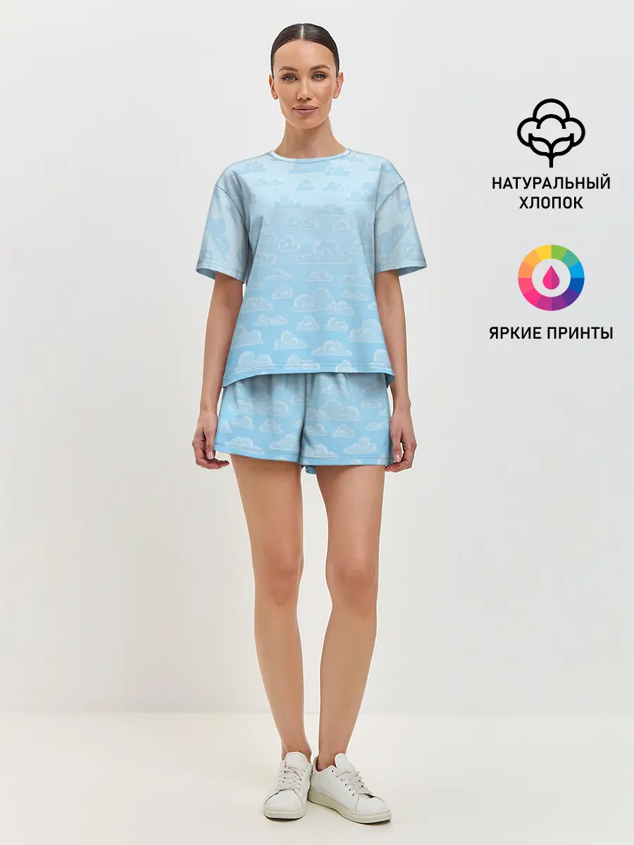 Женская пижама с шортами / Очень светлые голубые облака