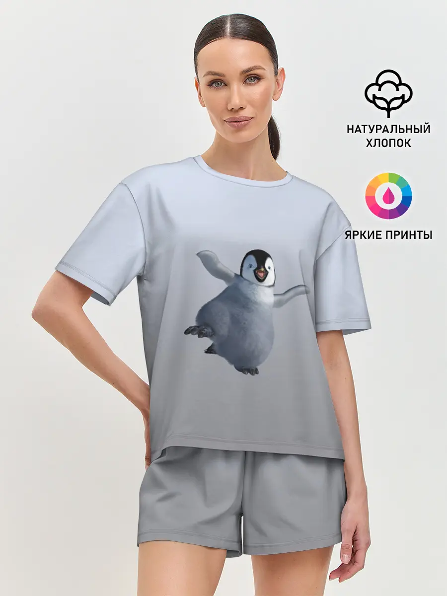 Женская пижама с шортами / мультяшный пингвин