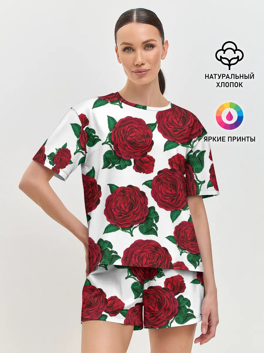Женская пижама с шортами / Винтажные розы