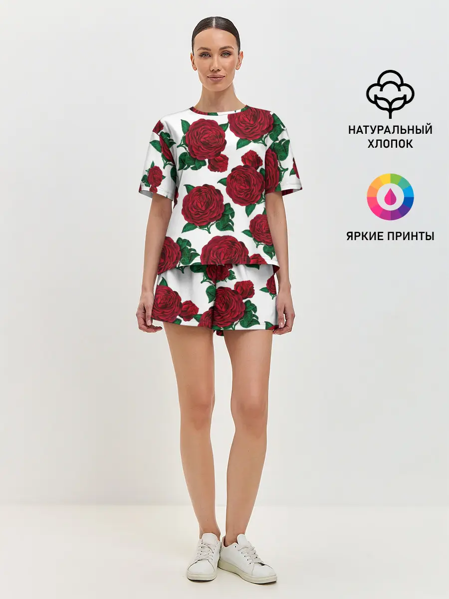 Женская пижама с шортами / Винтажные розы