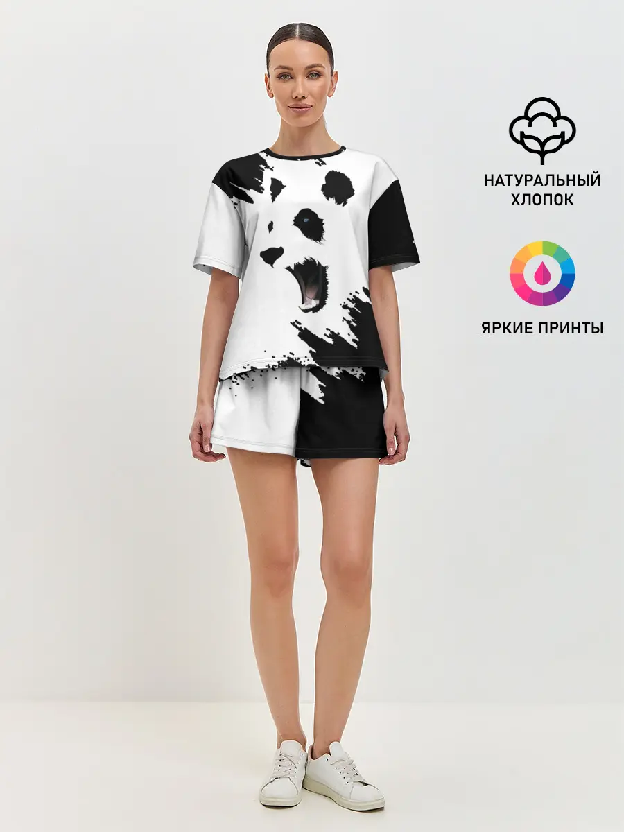 Женская пижама с шортами / Панда | ЧБ