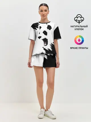 Женская пижама с шортами / Панда | ЧБ