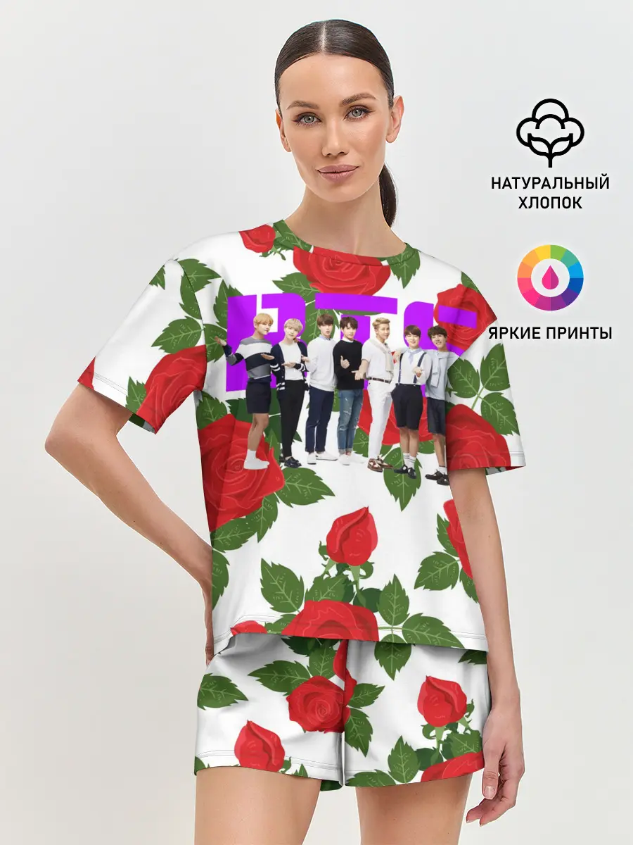 Женская пижама с шортами / BTS Roses | White