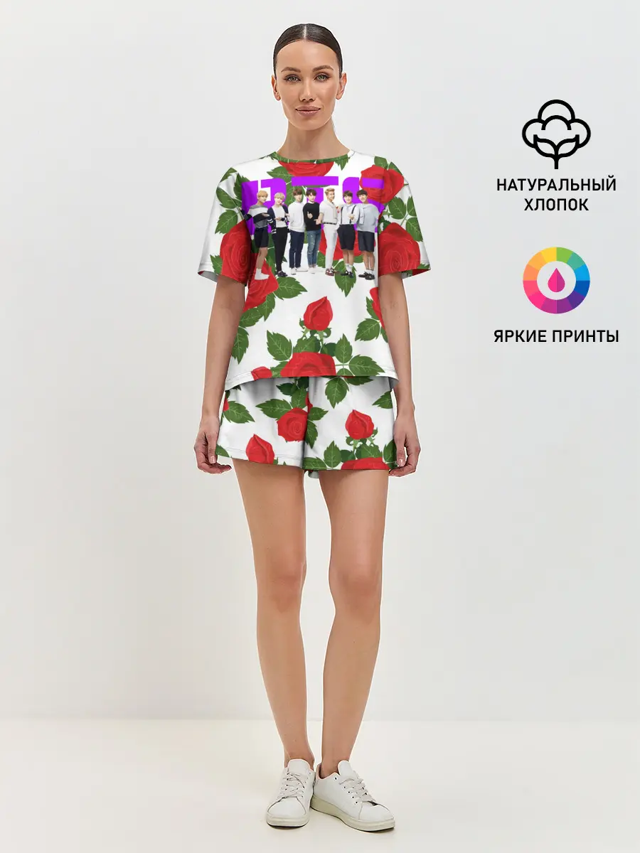 Женская пижама с шортами / BTS Roses | White