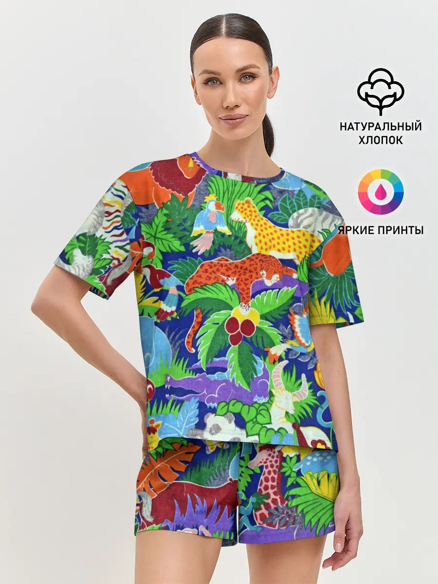 Женская пижама с шортами / Текстура Холст | Сафари