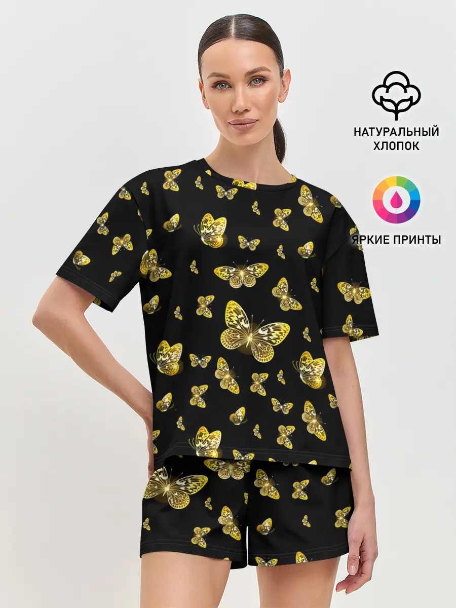 Женская пижама с шортами / Golden Butterfly pattern