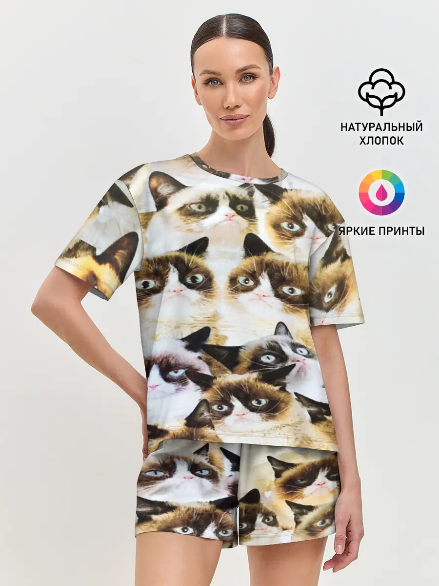 Женская пижама с шортами / КОТ МЕМ