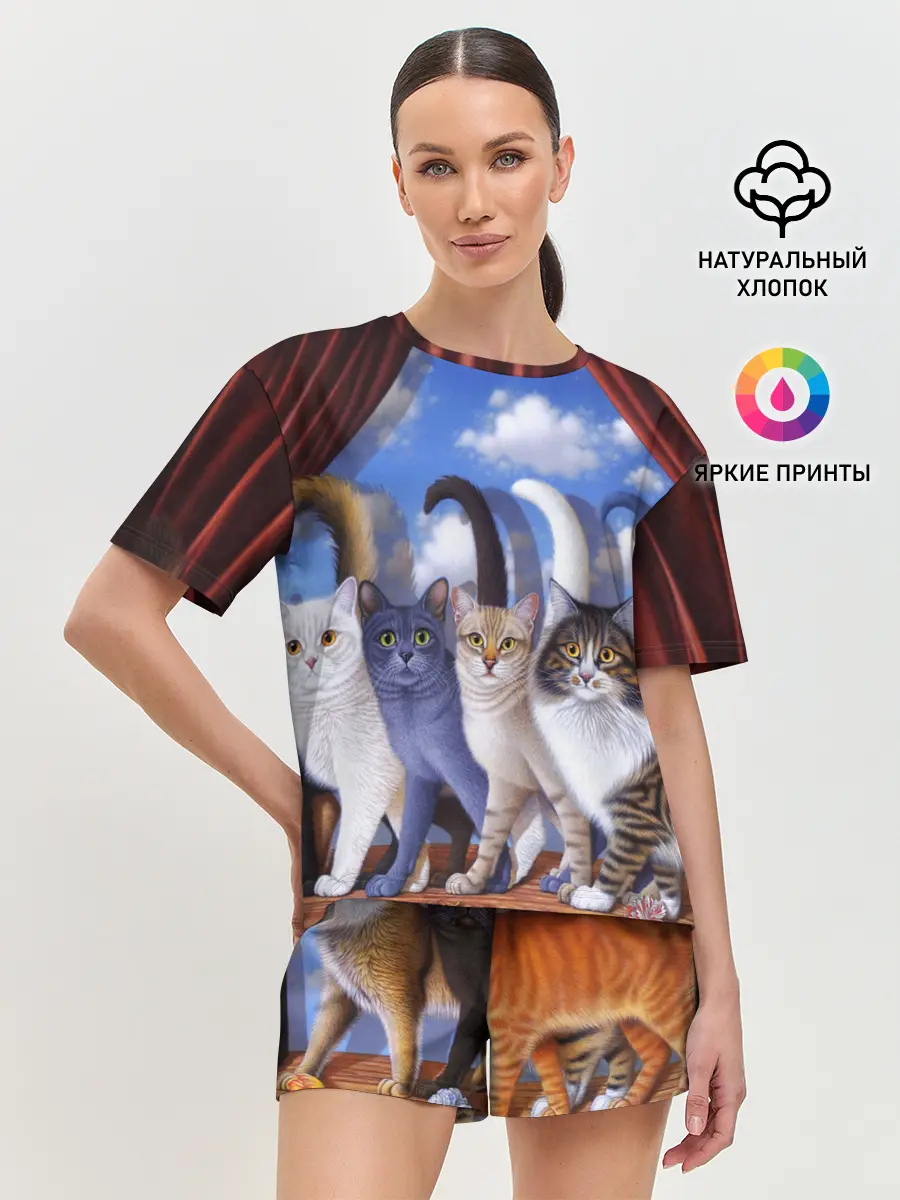 Женская пижама с шортами / Коты