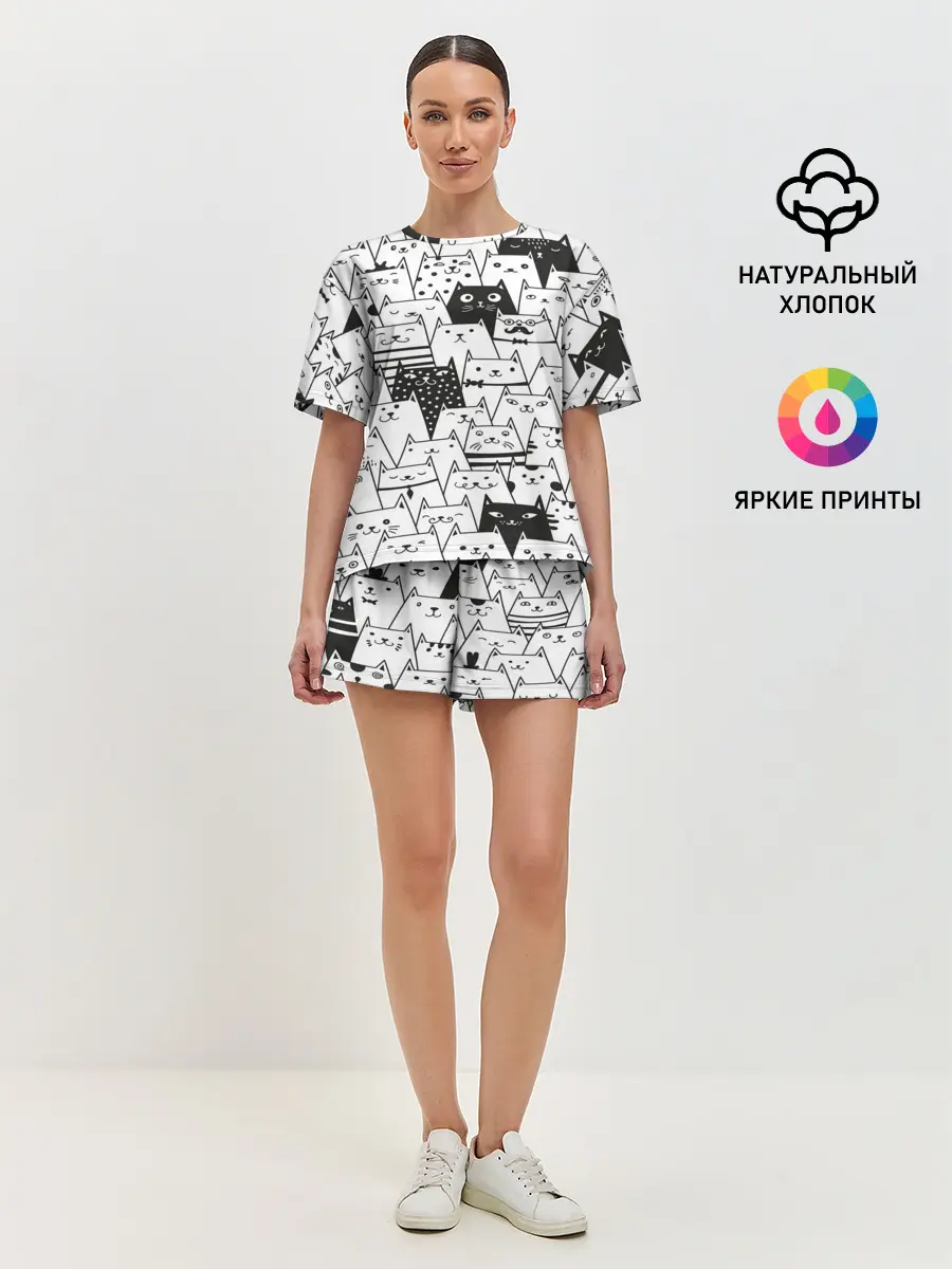 Женская пижама с шортами / КОТЫ WHITE