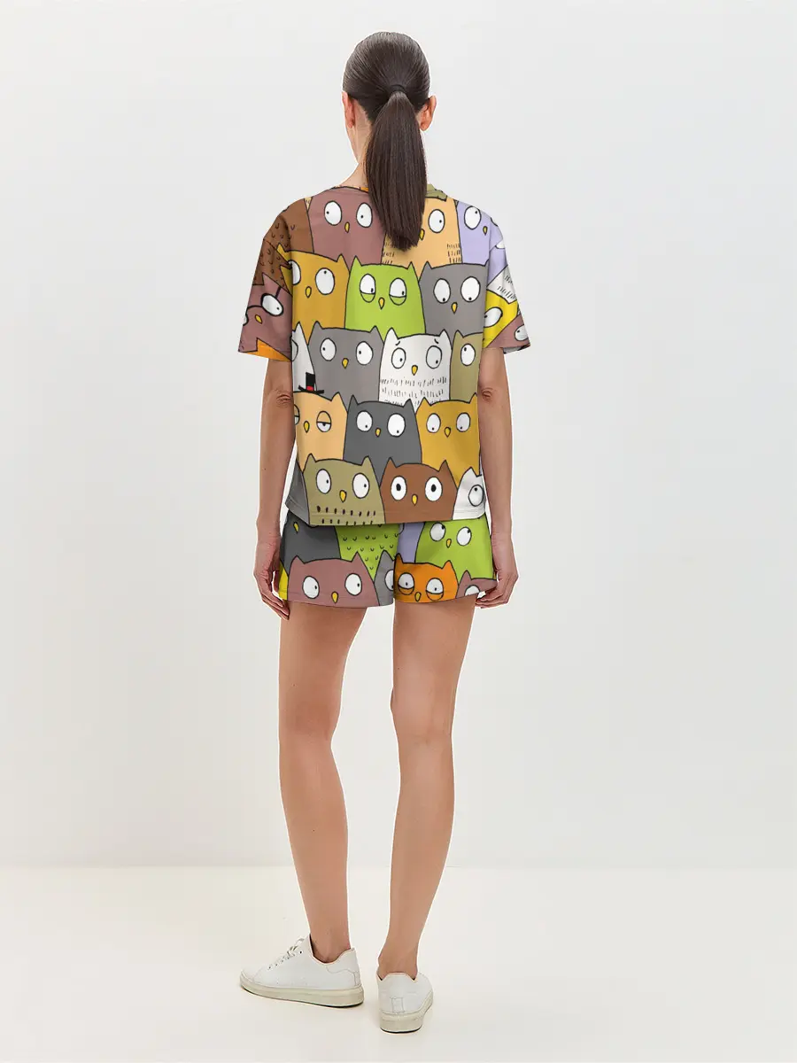 Женская пижама с шортами / СОВЫ КОТИКИ