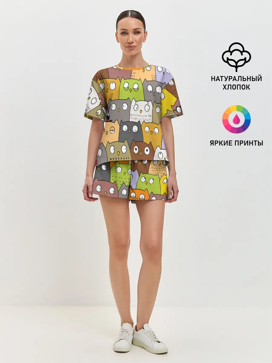 Женская пижама с шортами / СОВЫ КОТИКИ