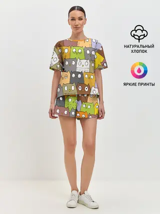 Женская пижама с шортами / СОВЫ КОТИКИ