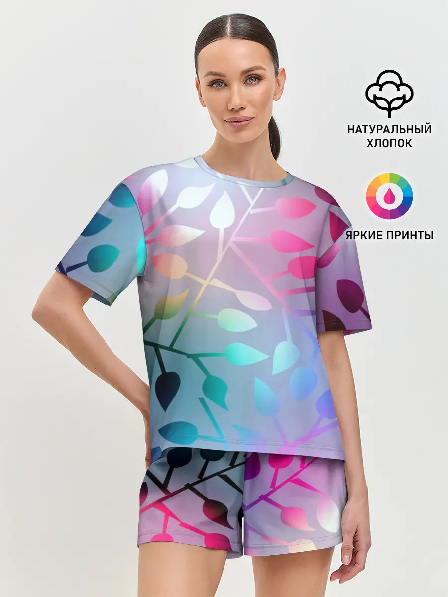 Женская пижама с шортами / Листья.