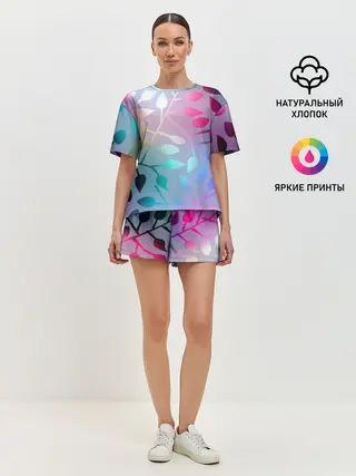 Женская пижама с шортами / Листья.