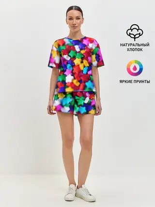 Женская пижама с шортами / Разноцветные звездочки звезды