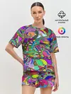 Женская пижама с шортами / Дудлы узор разноцветный хиппи