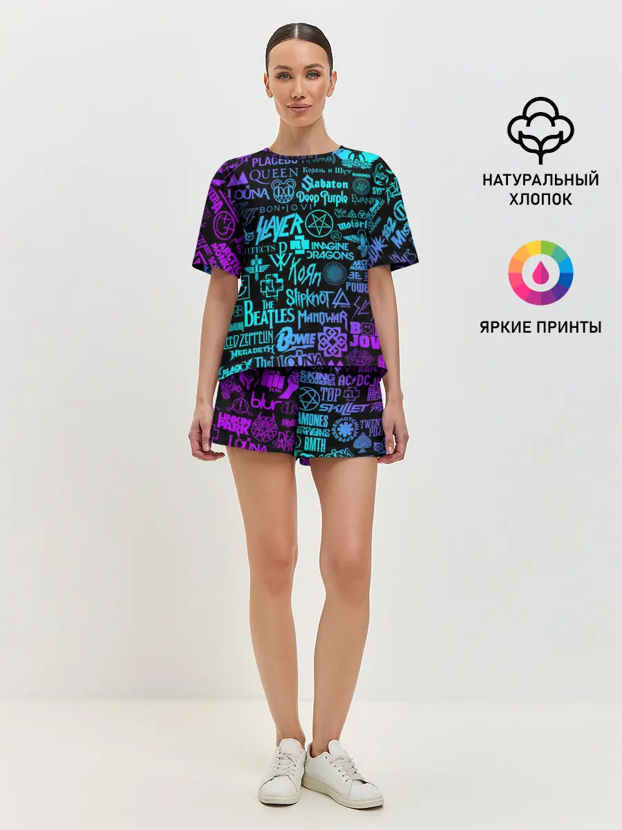 Женская пижама с шортами / ЛОГОТИПЫ РОК ГРУПП НЕОН